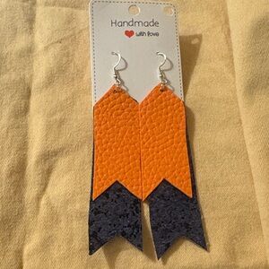Handmade Orange & Navy Ribbon Earrings